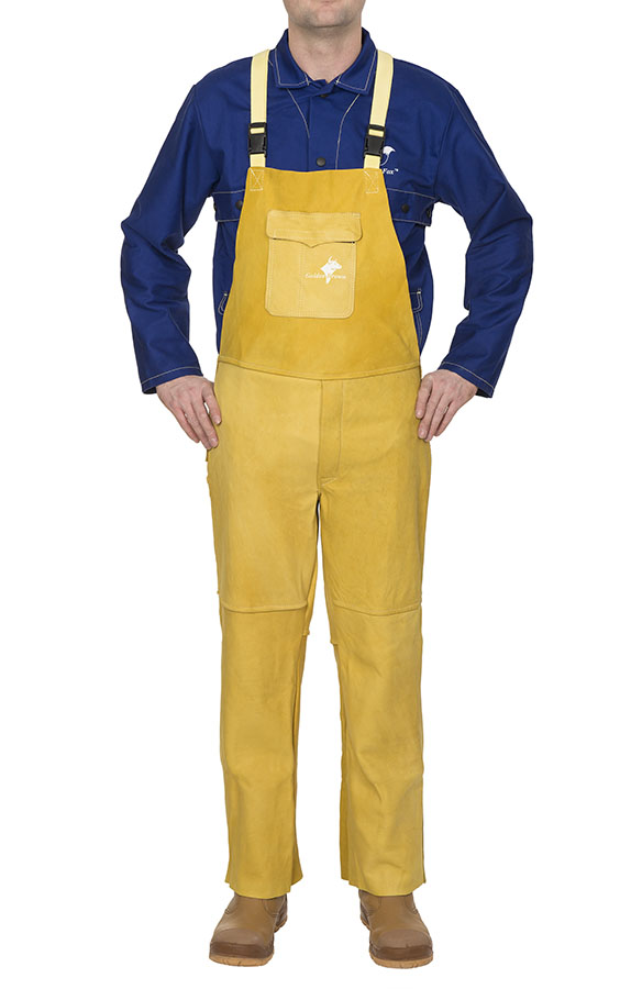 44-5600 Golden Brown™ pantaloni de sudură cu pieptar din piele box de vită